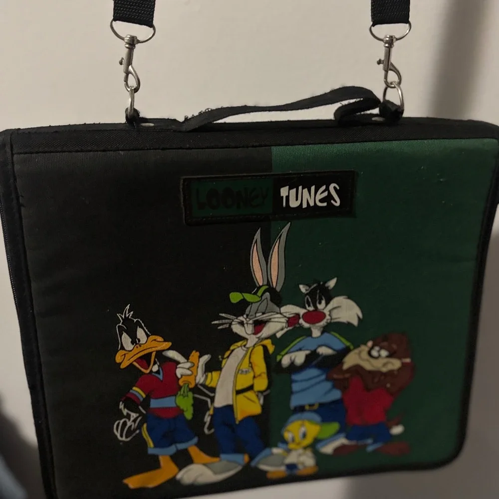 Vig 1998 Looney Tunes 3 Ring Binder Organizer Bugs Daffy Taz adj. shoulder stap